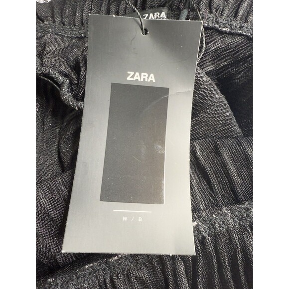 NWT Zara Shimmery Metallic Silver Black Ruffle Party Mini Dress Size Large - Picture 3 of 11